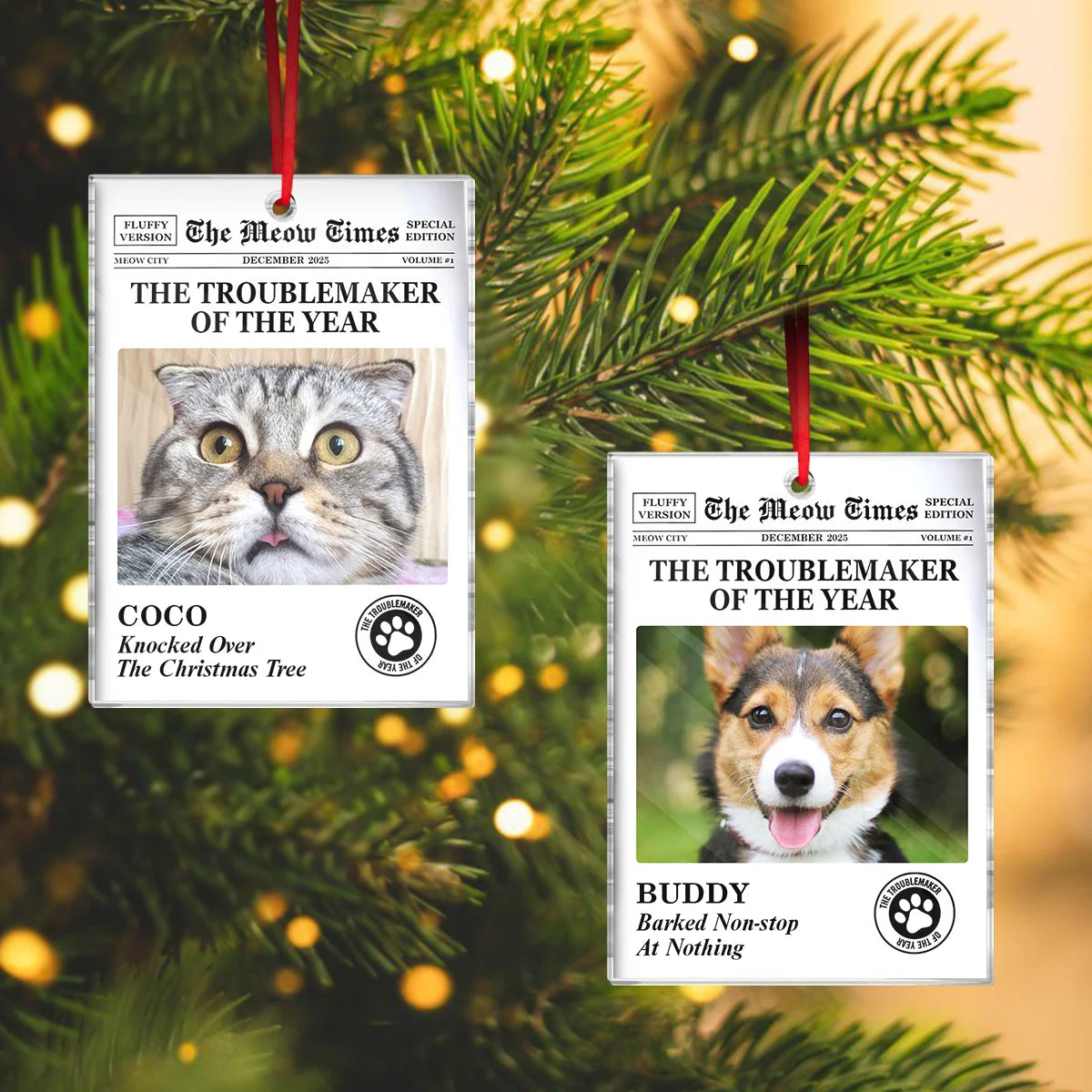"The Troublemaker Of The Year" Personalized Pet Photo Acrylic Ornament - Custom Gift for Pet Lovers
