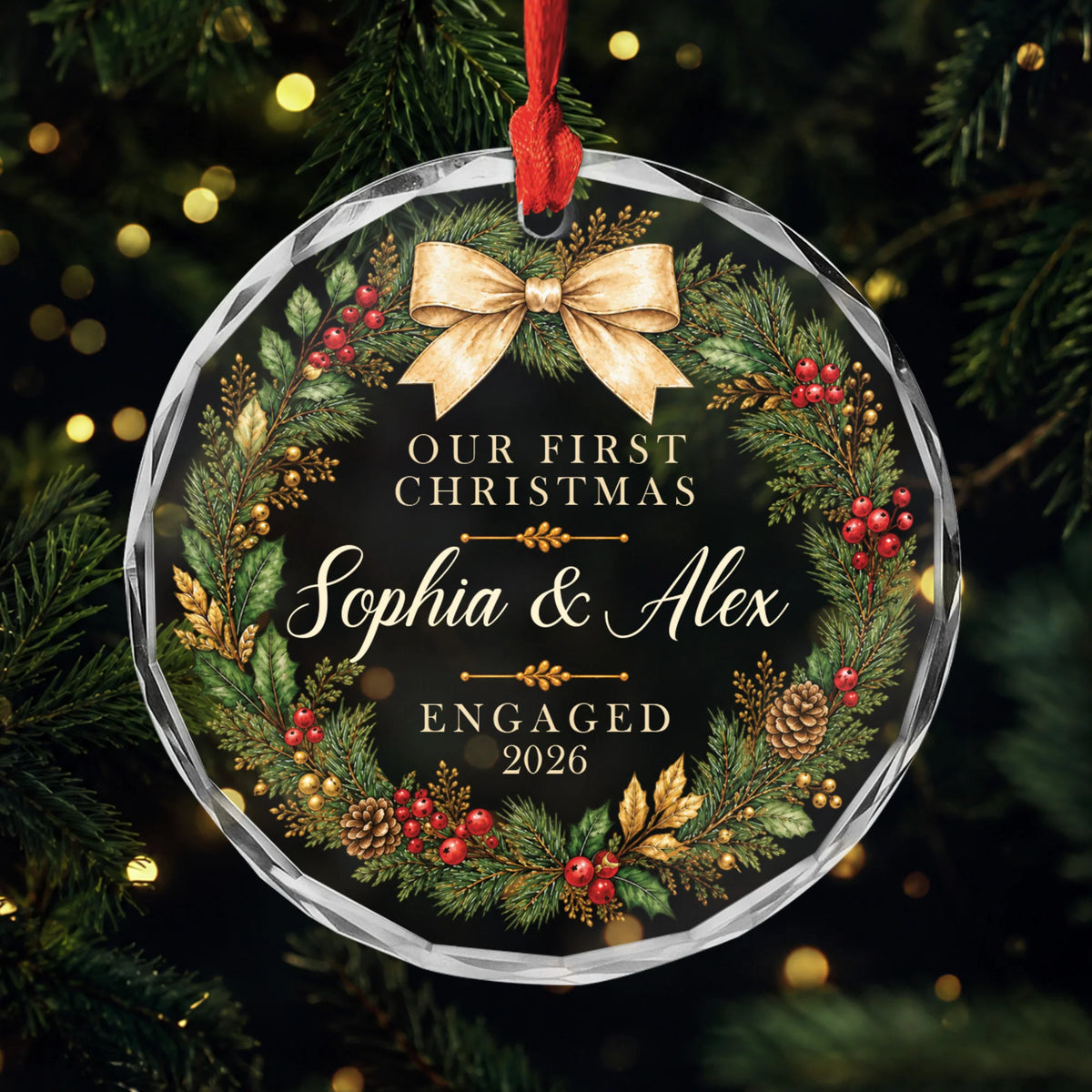 Our First Christmas Married Personalized Glass Ornament - Custom Wedding Keepsake Gift for Couples