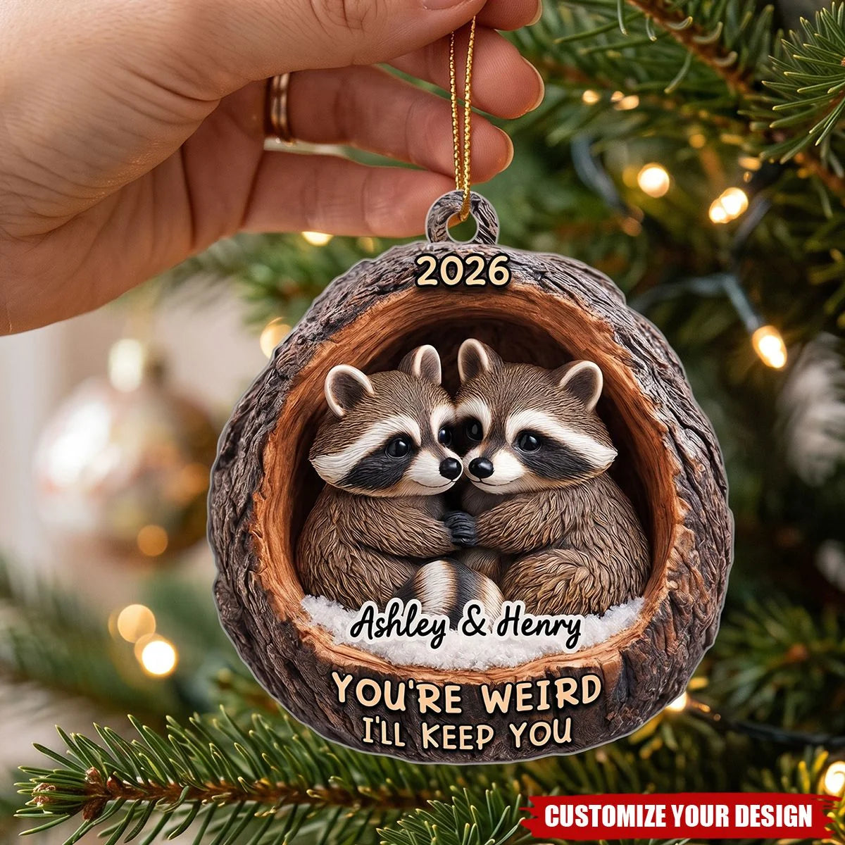 You're Weird I'll Keep You - Personalized Raccoon Couple Acrylic Ornament