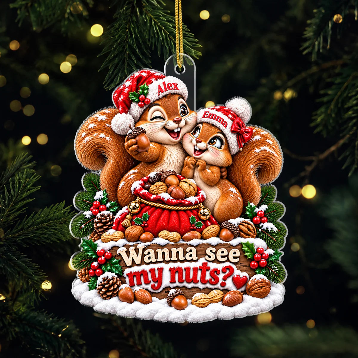 Wanna See My Nuts Squirrel - Personalized Acrylic Ornament for Couples Holiday Gift