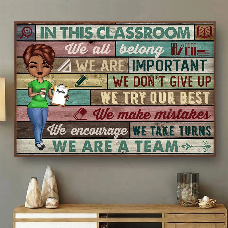 "In This Classroom We Are A Team" Personalized Teacher Poster / Canvas - Custom School Wall Art