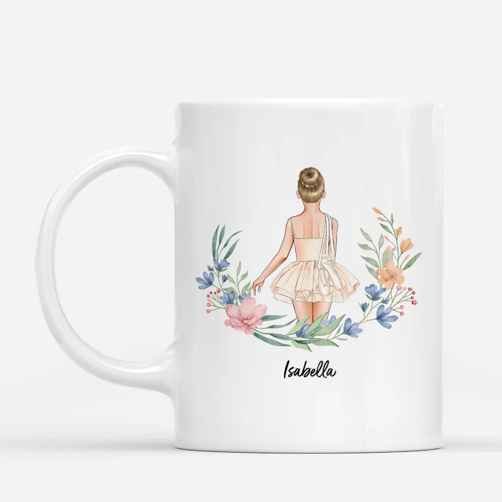 Personalized Ballerina Mug with Name - Custom Floral Ballet Dancer Coffee Cup Gift