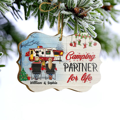 Happy Campers Personalized Wooden Ornament - Custom Christmas Keepsake for Couples