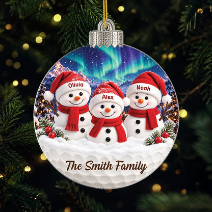 Snowman Family Personalized Acrylic Ornament - Christmas Holiday Keepsake Gift