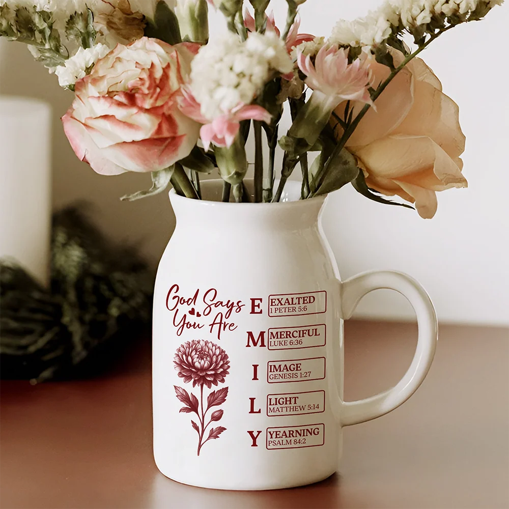 "God Says I Am" Personalized Ceramic Vase - Custom Bible Verse Floral Gift