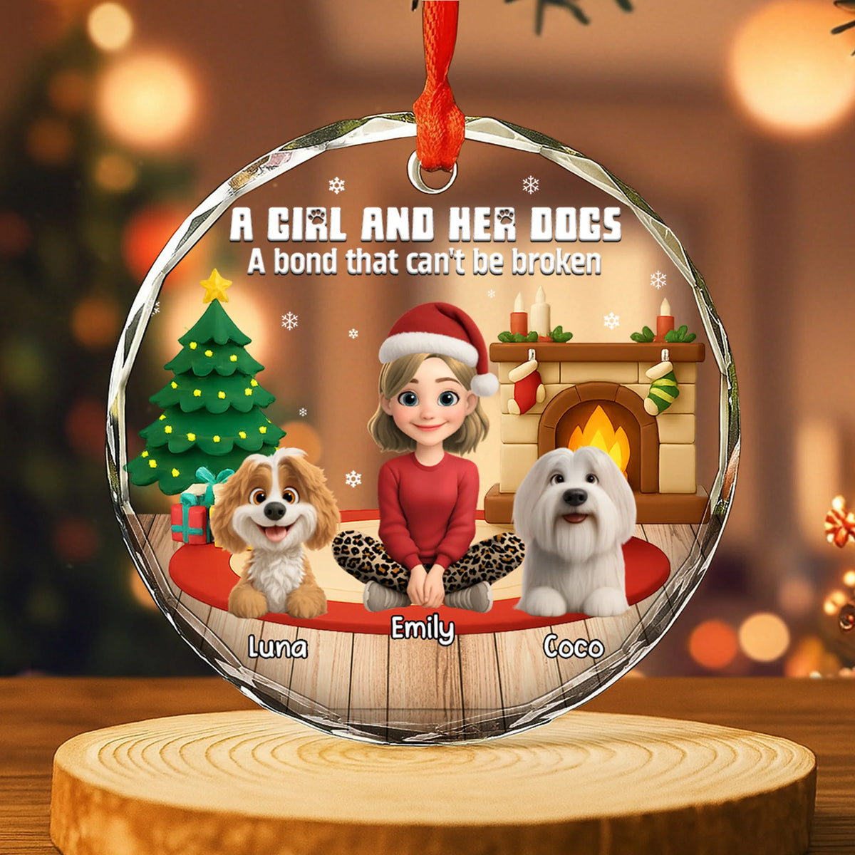 A Girl And Her Dogs Personalized Glass Ornament - Dog Lovers Christmas Tree Keepsake