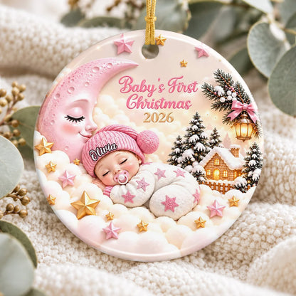 Baby's First Christmas Personalized Ceramic Ornament - Custom Holiday Keepsake Gift Newborn Baby