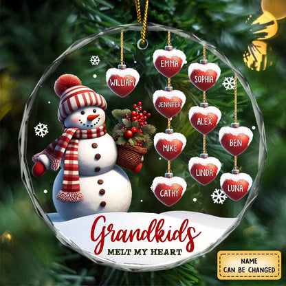 Grandkids Melt My Heart Personalized Glass Ornament - Custom Christmas Keepsake for Grandma Grandpa