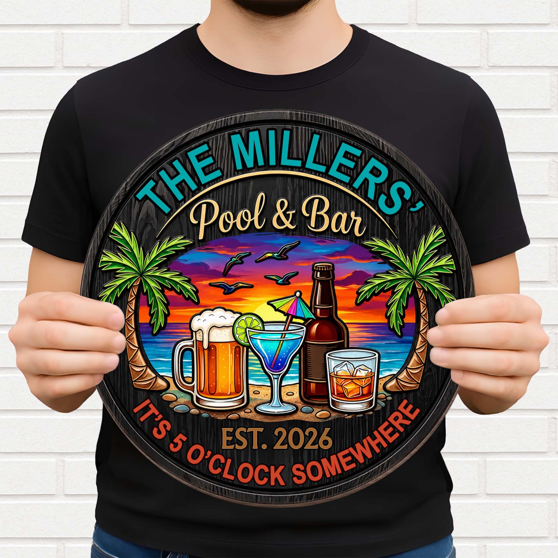 Wood Sign material and size view - Personalized Pool And Bar Wood Sign