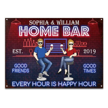 Every Hour Is Happy Hour Custom Bar Sign - Personalized Metal Sign Decor for Couple