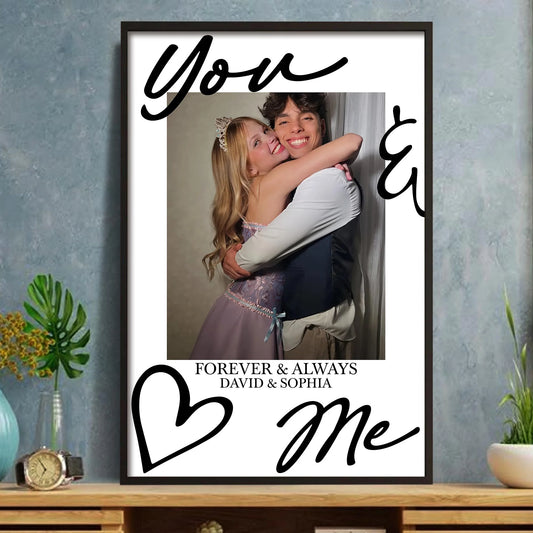 Personalized couple photo poster with You and Me Forever text for anniversary wall art