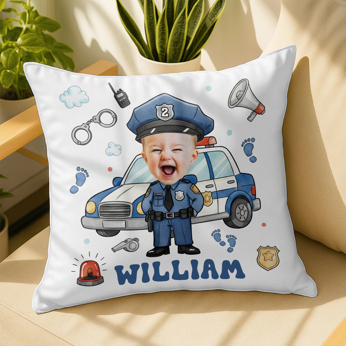 Celebrate Your Little Hero Personalized Kids Police Officer Photo Pillow - Custom Gift Decor