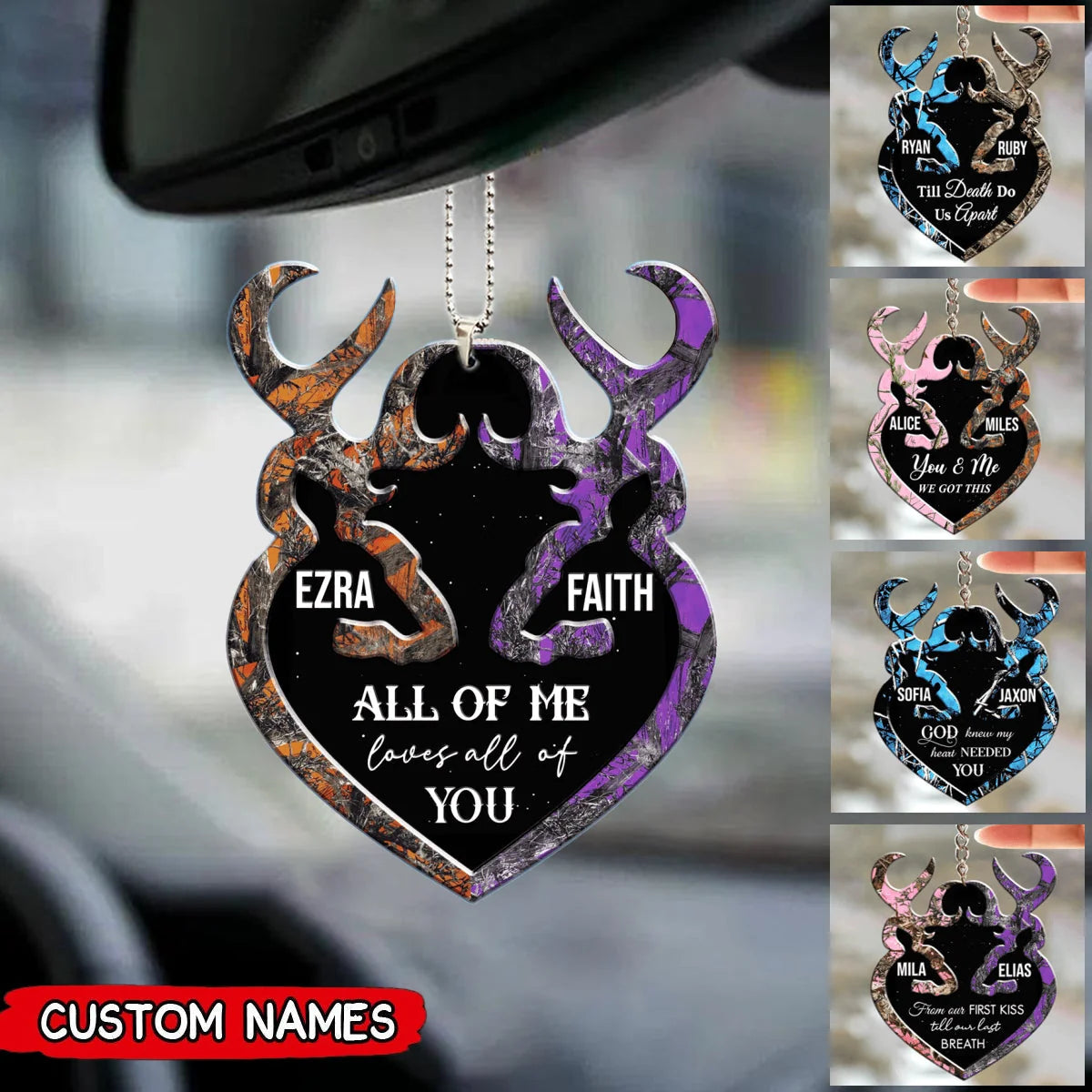 All of Me Loves All of You Personalized Camo Deer Acrylic Ornament - Couples Anniversary Gift