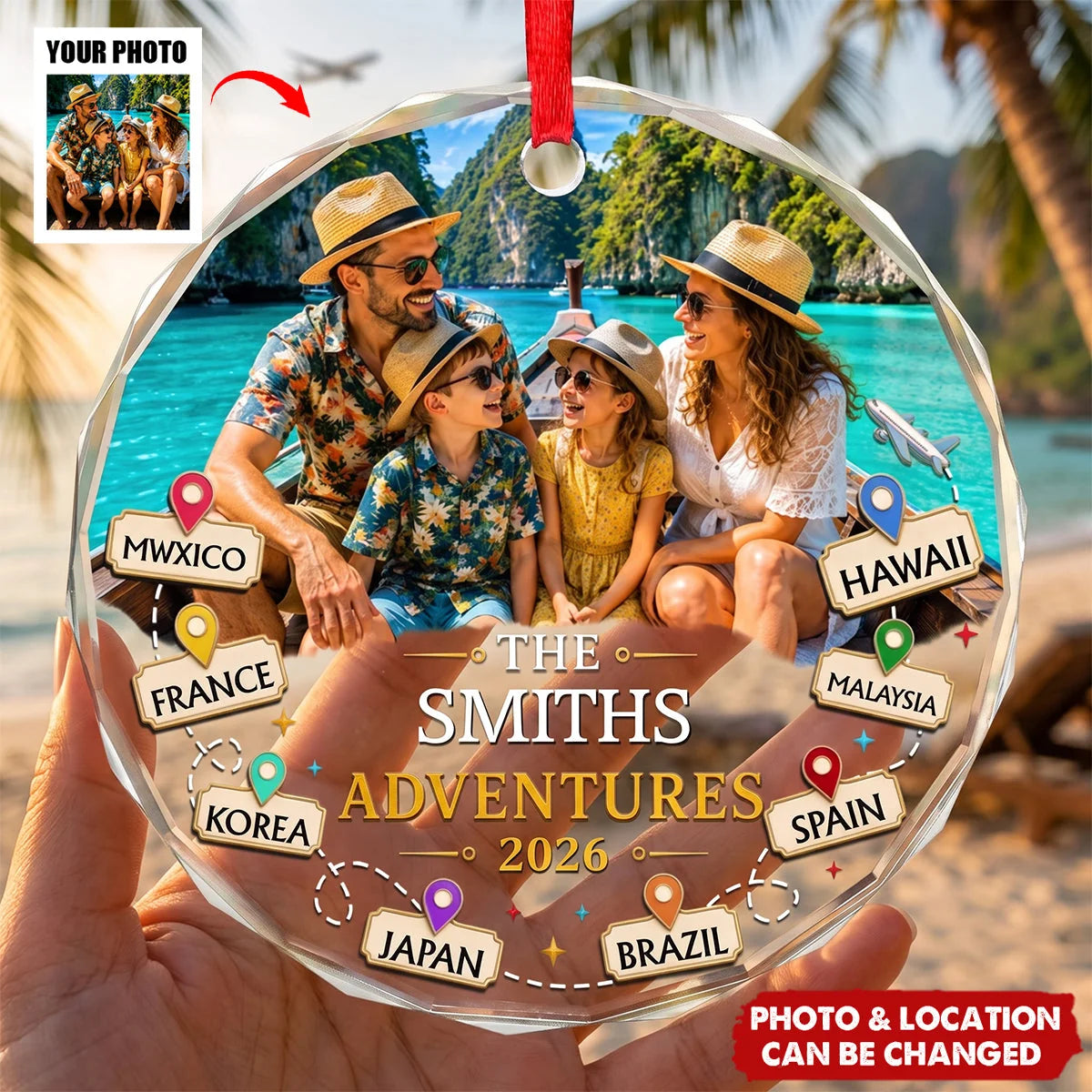Making Memories Around The World Personalized Glass Ornament - Custom Family Vacation Keepsake