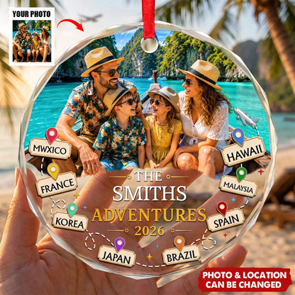 Making Memories Around The World Personalized Glass Ornament - Custom Family Vacation Keepsake