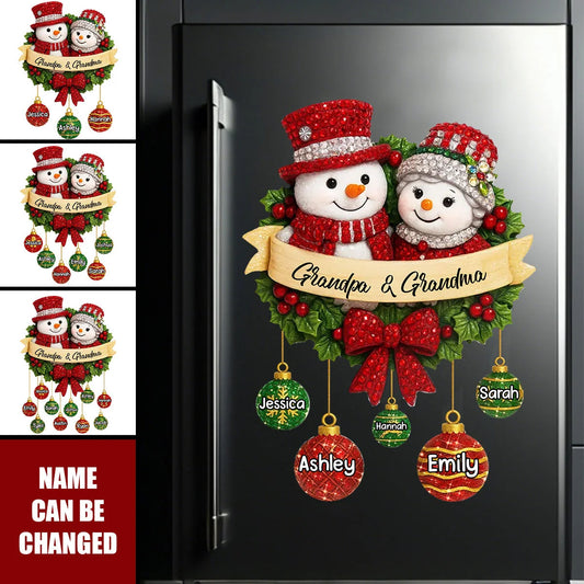Grandpa & Grandma Personalized Christmas Decal - Custom Snowman Wreath Holiday Sticker Gift