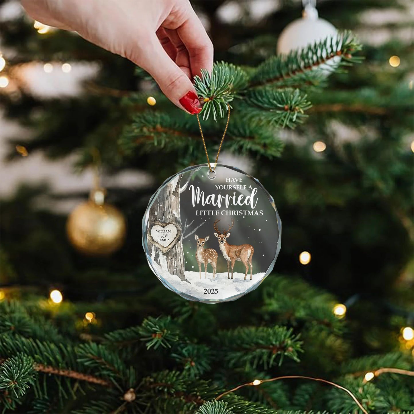 "Have Yourself A Married Little Christmas" Personalized Glass Ornament - Custom First Christmas Married Gift For Couple