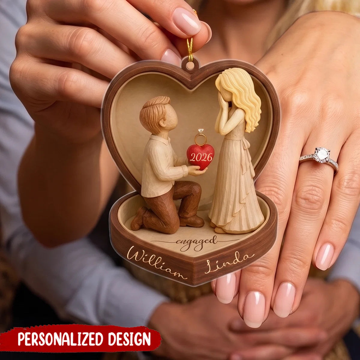 Personalized Proposal Engagement Acrylic Ornament - Custom Couple First Christmas Keepsake Gift