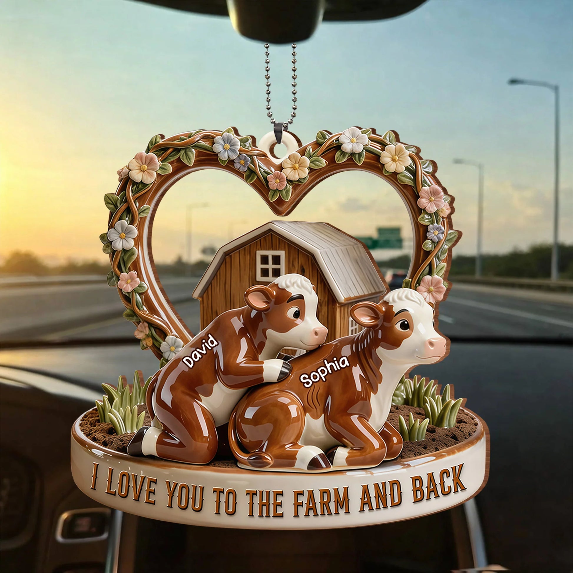 Custom Cow Car Hanging Ornament for Couples with personalized design details for meaningful gifting image 8
