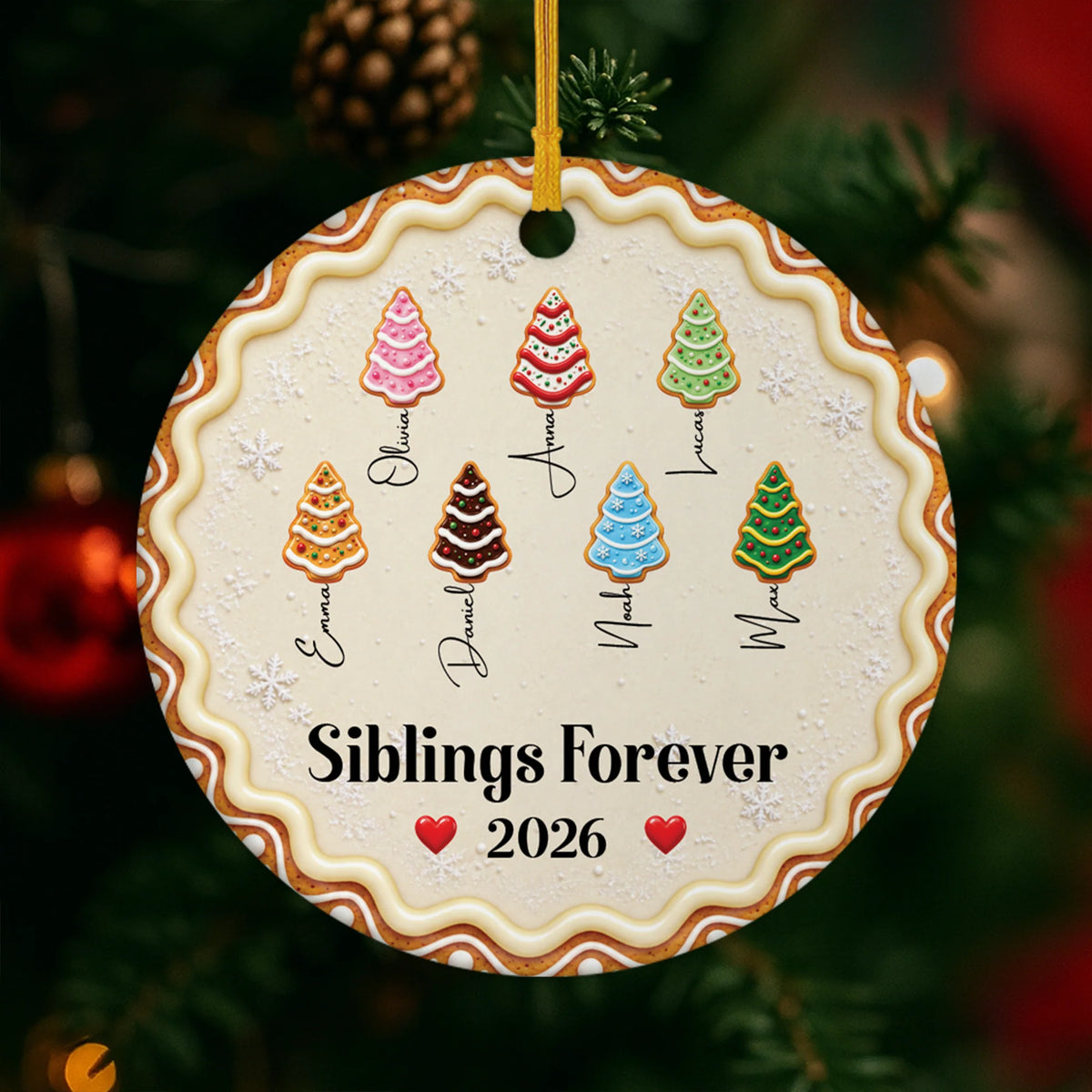 Forever Linked Together Personalized Ceramic Ornament - Christmas Keepsake Gift for Siblings and Family