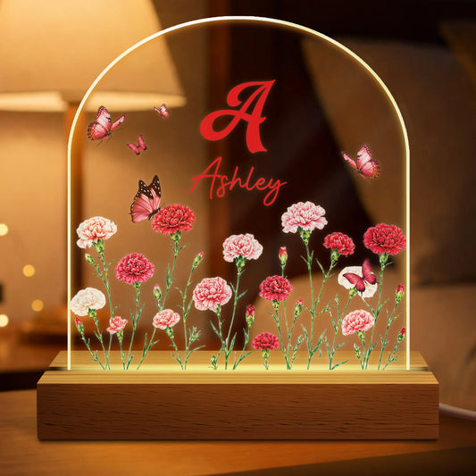 Custom Floral Name Night Light - Personalized Acrylic LED Lamp for Kids, Girls & Mom