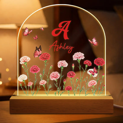 Custom Floral Name Night Light - Personalized Acrylic LED Lamp for Kids, Girls & Mom