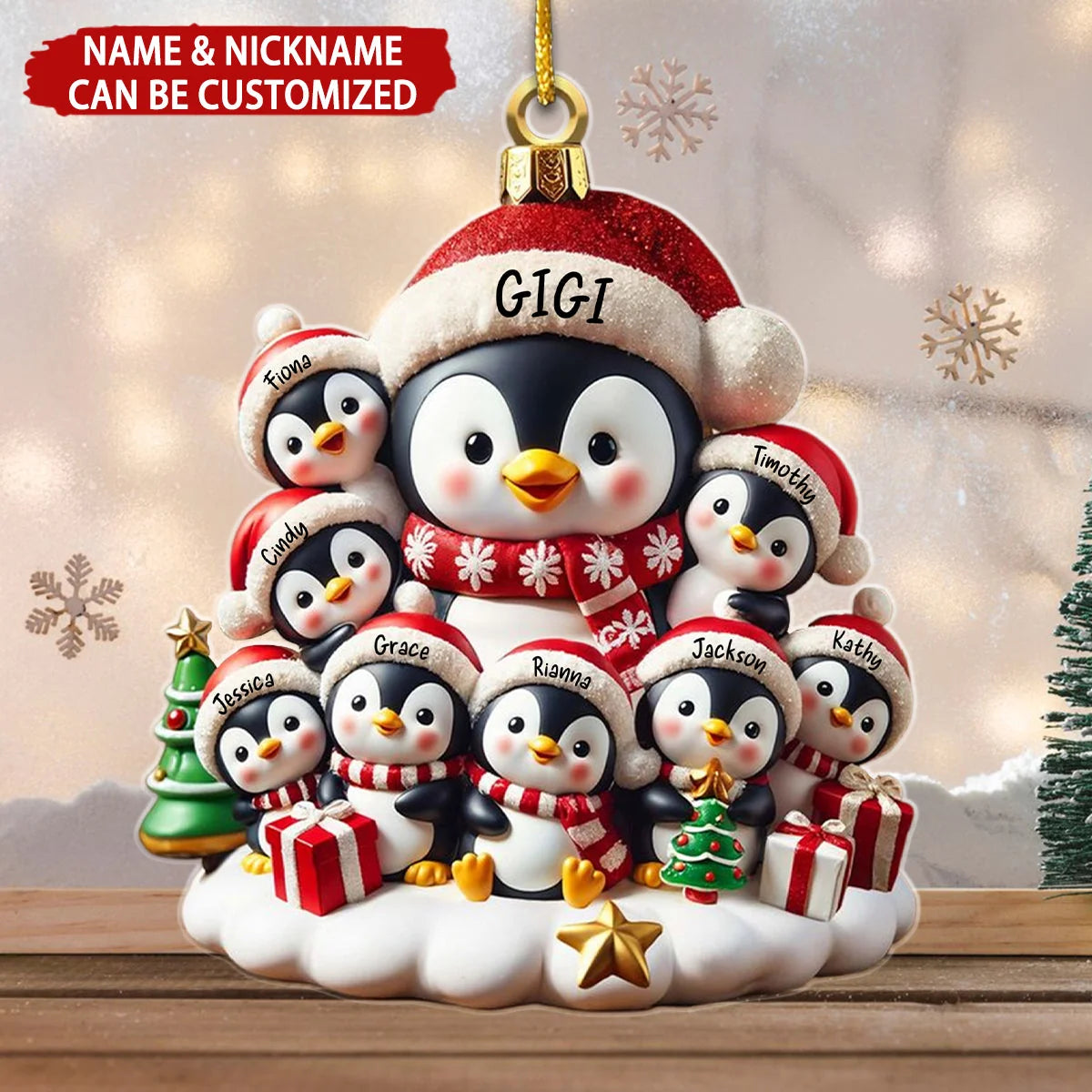 Personalized Grandma Penguin Family Christmas Ornament - Custom Grandkids Names Gift