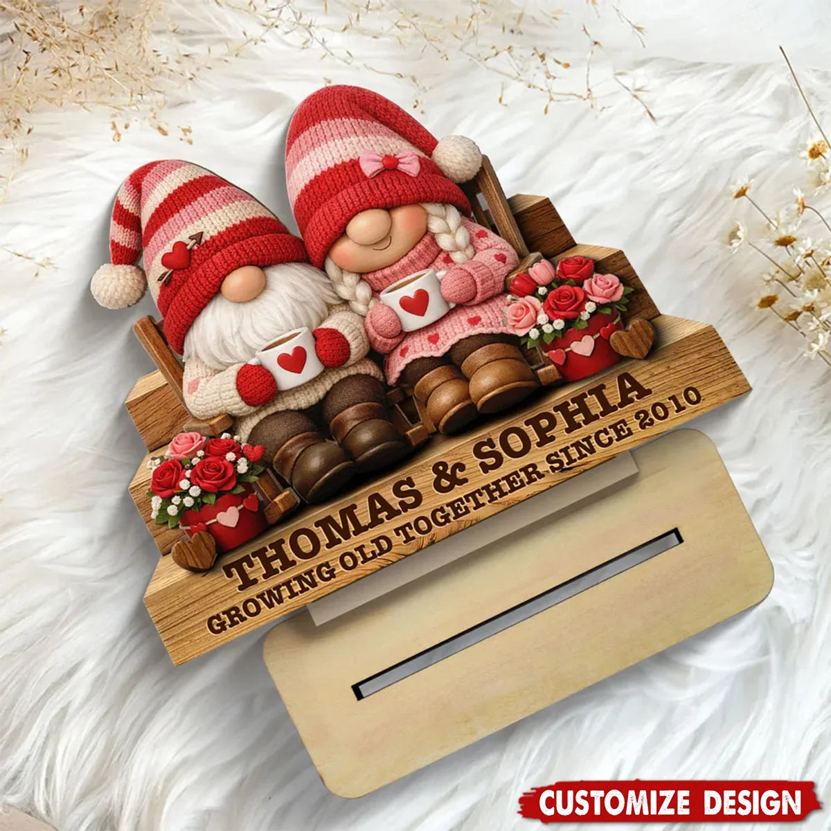 Growing Old Together Personalized Wooden Plaque for Couples - Custom Gnome Anniversary Gift