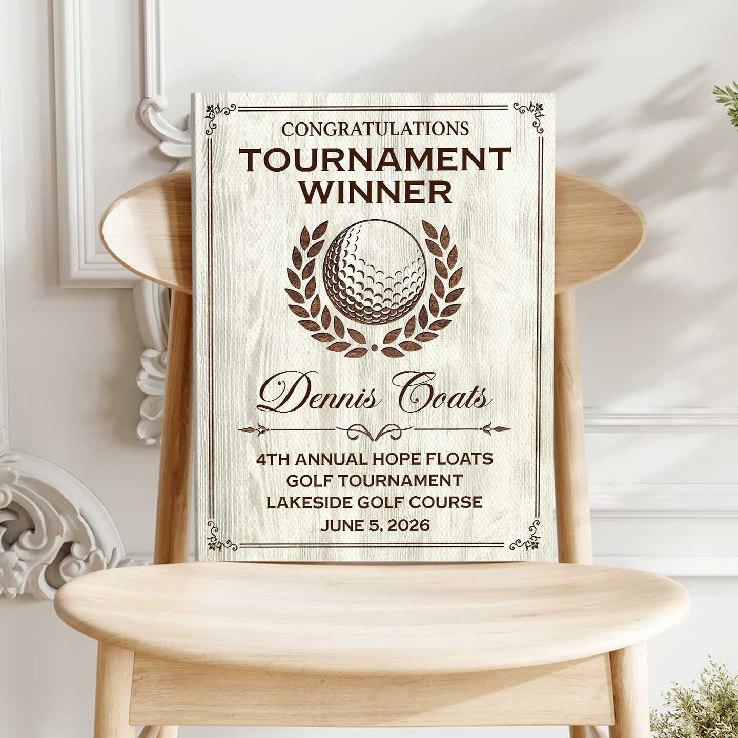 Congratulations Tournament Winner Personalized Golf Award Plaque Canvas / Poster - Custom Golfer Trophy Wall Art