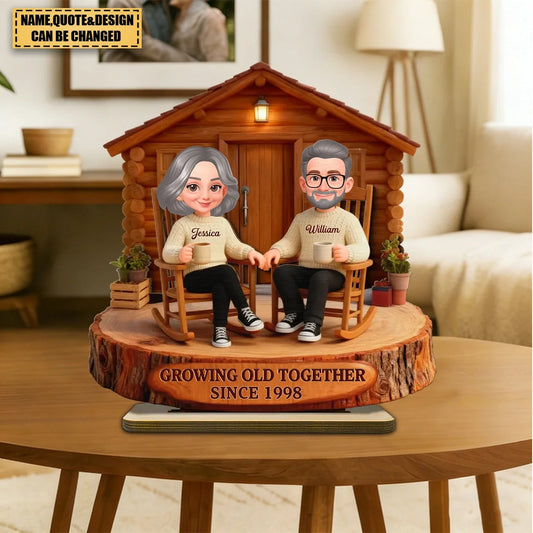 Growing Old Together Personalized Couple Wooden Plaque - Custom Cabin Keepsake Gift