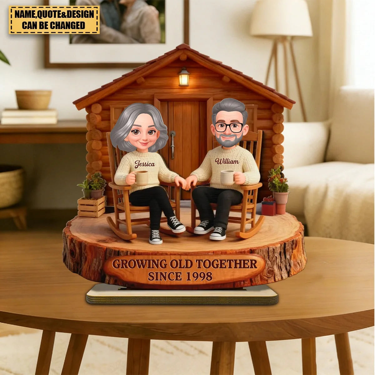 Growing Old Together Personalized Couple Wooden Plaque - Custom Cabin Keepsake Gift