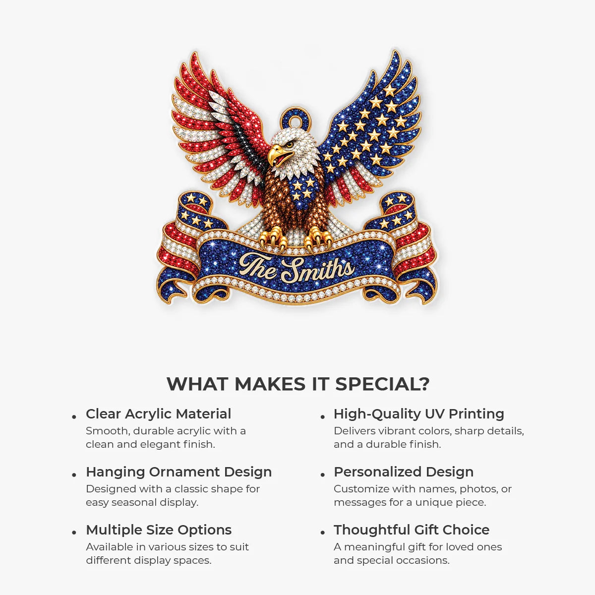 Patriotic American Eagle Personalized Acrylic Ornament - Christmas Gift for Military Veteran & Family