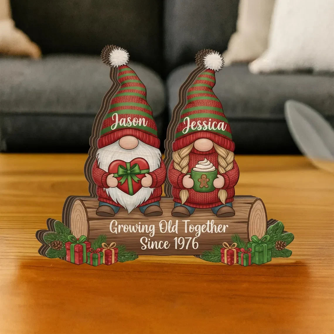 Growing Old Together Personalized Christmas Wooden Block - Keepsake Gift for Couples