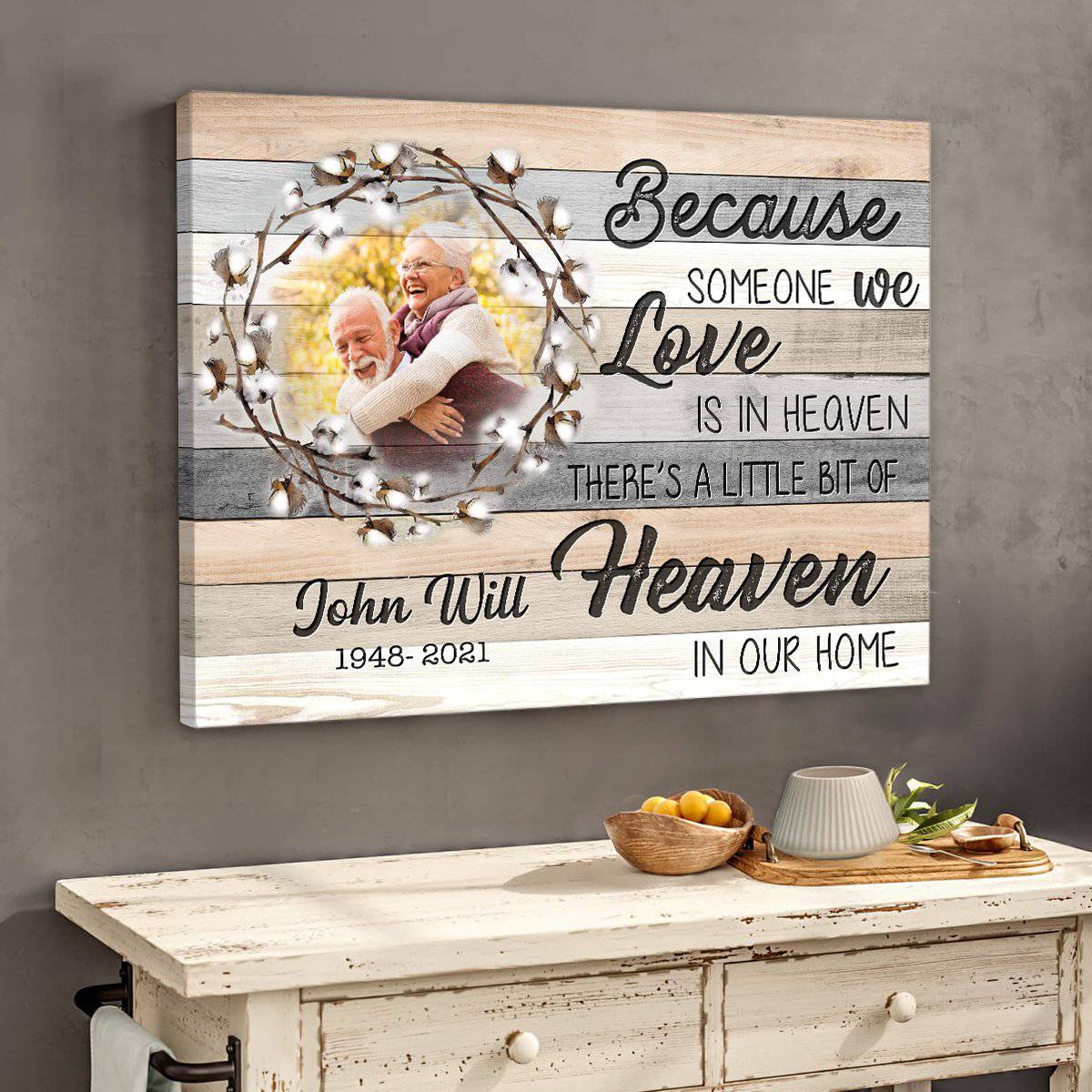 "Because Someone We Love Is In Heaven" Personalized Memorial Canvas / Poster - Custom Family Sympathy Keepsake Gift