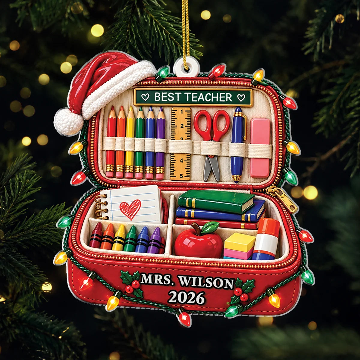Best Teacher Pencil Case Acrylic Ornament - Personalized Christmas Gift for Educators