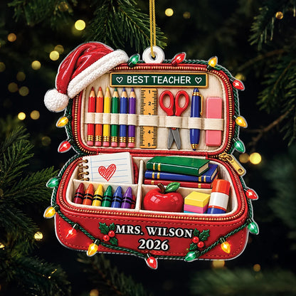 Best Teacher Pencil Case Acrylic Ornament - Personalized Christmas Gift for Educators