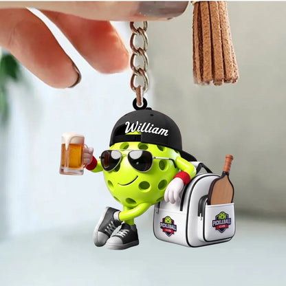 Post Game Beer Toast Personalized Pickleball Keychain - Custom Pickleball Player Gift