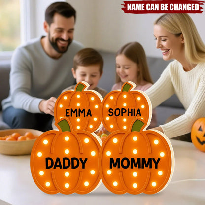 Personalized Pumpkin Family Acrylic Light Box - Custom Fall Gift for Mom and Dad