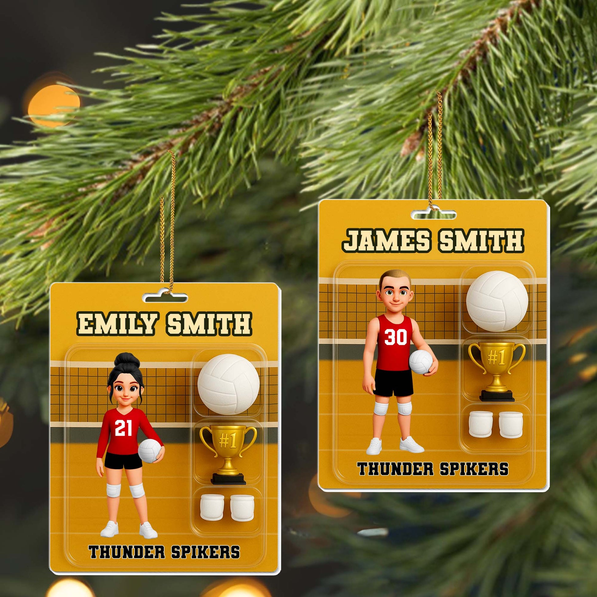 Personalized volleyball player acrylic ornament featuring custom name, number, ball, and trophy for athletes image 6