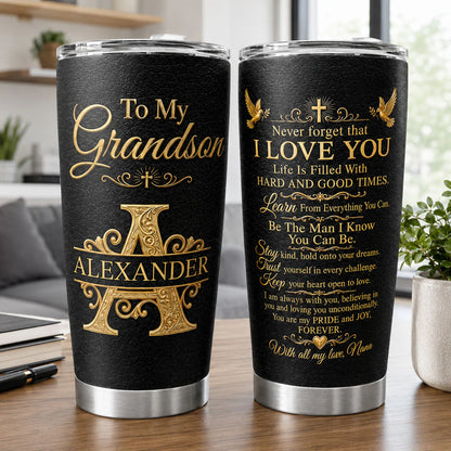 Tumbler material and size view - Custom Grandson Tumbler