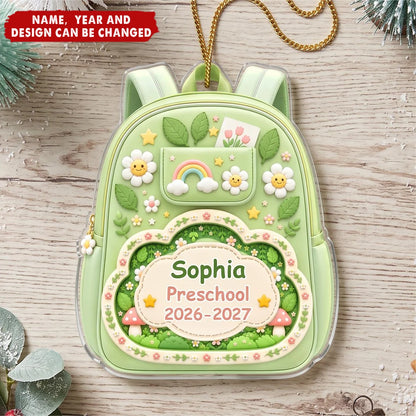 First Day of School Personalized Acrylic Ornament - Custom Backpack Keepsake for Kids