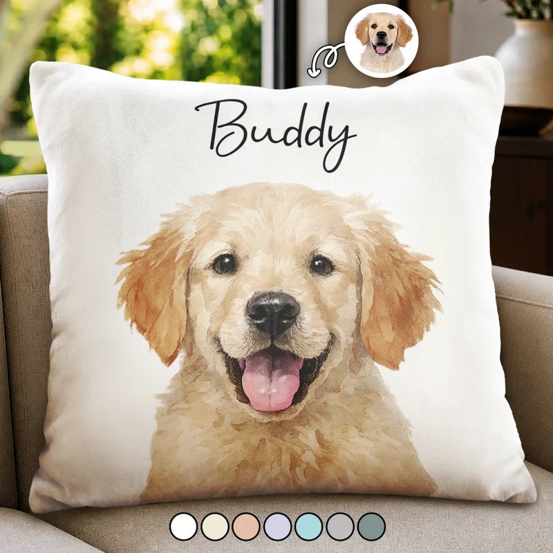 Custom Watercolor Pet Portrait Pillow for Cat Lovers with personalized design details for meaningful gifting