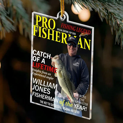 Fisherman of the Year Personalized Acrylic Photo Ornament - Custom Fishing Keepsake for Dad