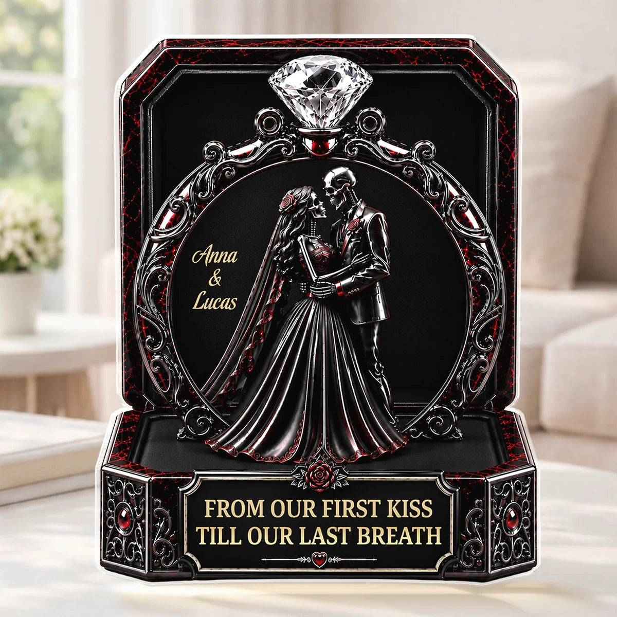 Till Death Do Us Part Personalized Skeleton Acrylic Plaque - Custom Couple Gothic Keepsake