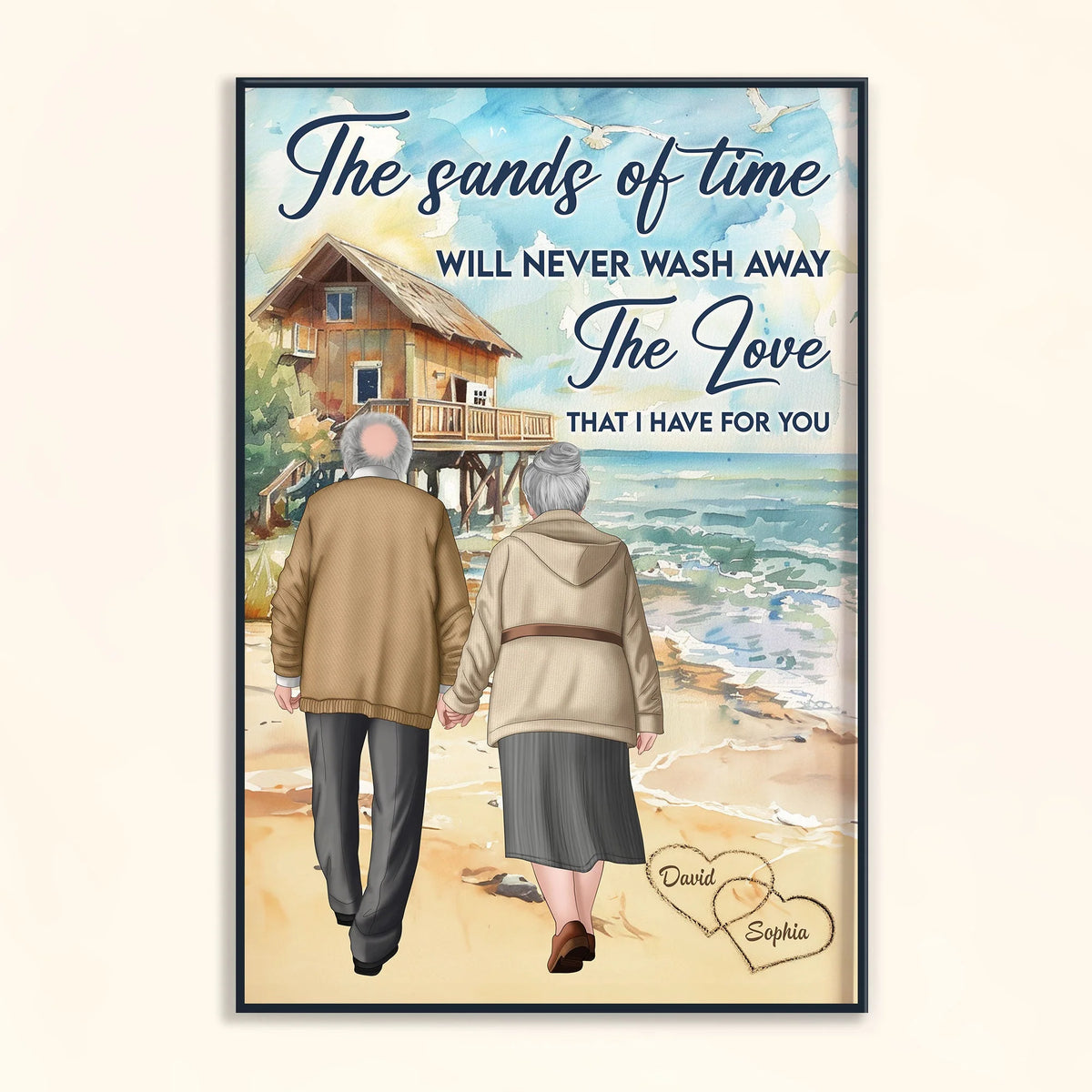 "Sands of Time" Personalized Couple Canvas / Poster - Custom Seaside Anniversary Gift