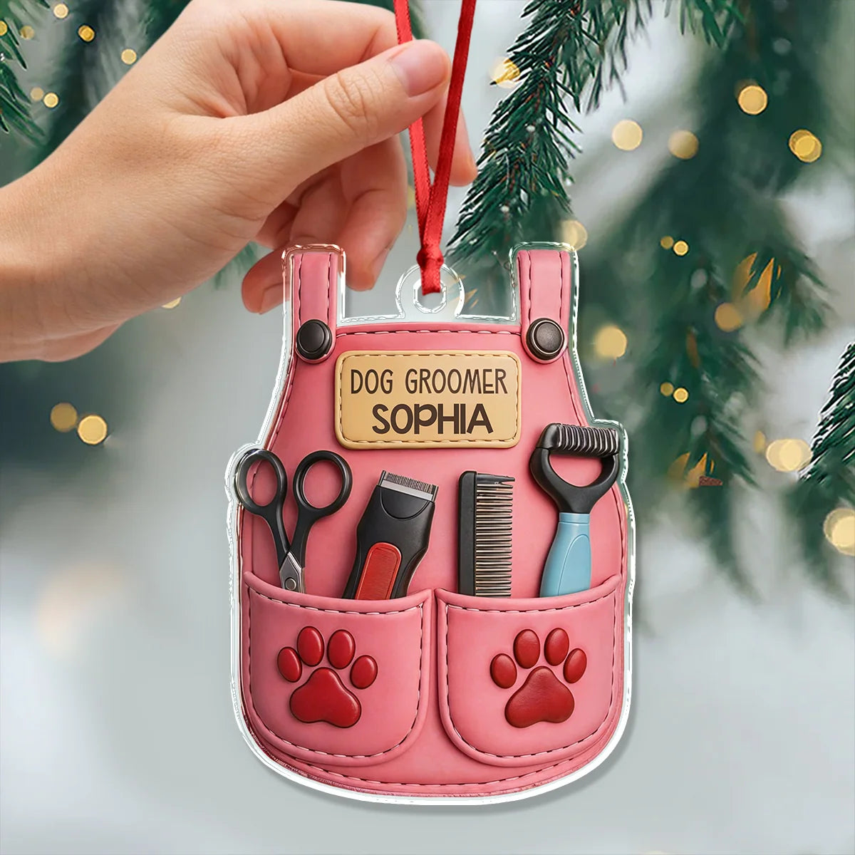Dog Groomer Apron Personalized Acrylic Ornament - Custom Pet Stylist Christmas Gift