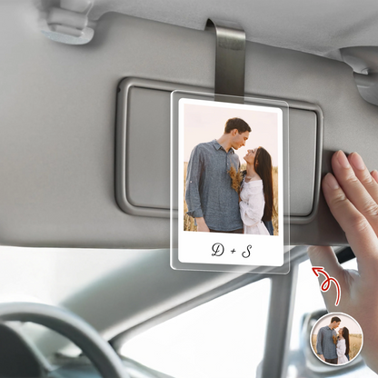 Custom Couple Photo & Initials Acrylic Car Visor Clip - Anniversary Gift for Boyfriend Girlfriend