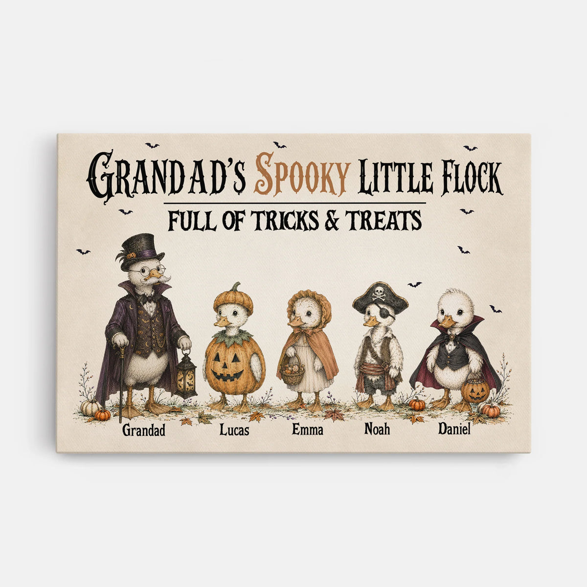 Personalized Spooky Little Flock Halloween Canvas / Poster - Custom Name Wall Art Gift for Grandparents