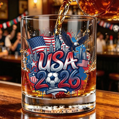 Mug material and size view - Personalized Soccer Whiskey Glass