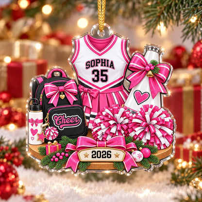 Personalized Cheerleader Christmas Ornament - Custom Name & Number Cheer Keepsake Gift